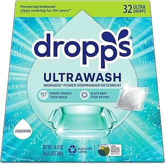 UltraWash Dishwasher Detergent Pods, Unscented (32 Ct) - Free & Clear | Cuts Grease & Stuck-On Food | Sparkling Dishes & Glasses | Residue-Free | Clean Ingredients | Plastic Free Packaging