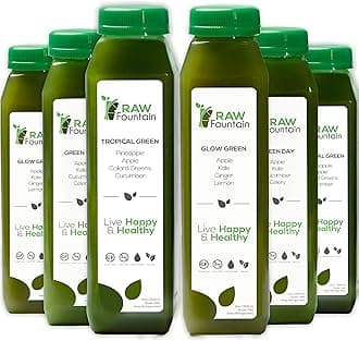1 Day Green Juice Cleanse by Raw Fountain, All Natural Raw, Vegan Detox, Cold Pressed Juice, Great Way to Detox Your Digestive System, Kosher, Gluten Free, NO Added Sugar, 6 Bottles 12oz