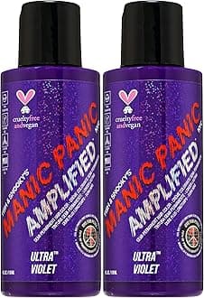 MANIC PANIC Ultra Violet Hair Color - Amplified - (2PK) Semi Permanent Hair Dye - Cool Blue Toned Violet Color - Vegan, PPD & Ammonia Free - For Coloring Hair on Men & Women
