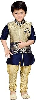 AJ DEZINESBoy's Silk Cotton Kurta, Pyjama And Waistcoat Set
