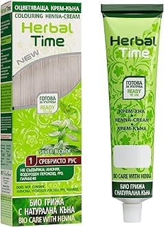 Herbal Time Henna Natural Color Silver Blonde Nº 1 | Henna Coloring Cream with Nettle Extract | Gray Hair Cover | Temporary Color Dye | Ammonia Free, Sulfates Free, Parabens Free | 75 ml