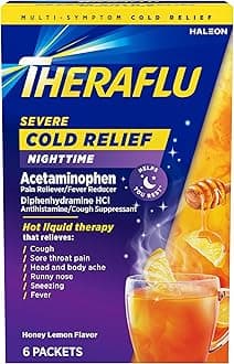 TherafluNighttime Severe Cold Relief Honey Lemon Flavor Powder - 6 Ct