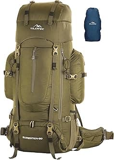 EXPEDITION 80L Travel Backpack Camping Hiking Rucksack Trekking Bag for Men & Women with Water Proof Rain Cover/Shoe Compartment BHK001 Olive Green