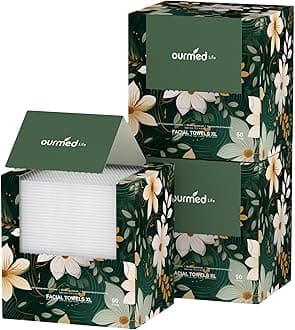 ourmed lifeDisposable Face Towels, Clean Facial Wash Cloth without Lint, Biodegradable Cleansing Dry Wipes, Skincare and Makeup Remover Towels for Sensitive Skin (Unscented, 150 Count, Pack of 1)OEKO-TEX STANDARD 100