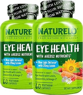 NATURELO Eye Vitamins - AREDS 2 Formula Nutrients with Lutein, Zeaxanthin, Vitamin C, E, Zinc, Plus DHA - Supplement for Dry Eyes, Healthy Vision, Eye Support - 60 Vegan Capsules (Pack of 2)