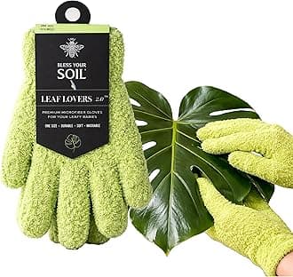 BLESS YOUR SOIL Microfiber Dusting Gloves for Plants : Premium, Gentle, Traps Dust, Washable, Lint Free : Use with Big Leaf Energy ready-to-use spray for houseplants