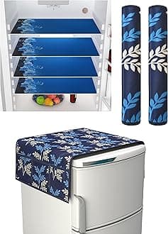 Yellow Weaves Fridge Top Cover, Fridge Handle Covers, Fridge Mats (Blue)