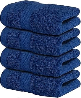 Infinitee Xclusives Premium Wash Cloths and Face Towels, 33cm x 33cm 100% Cotton, Soft and Absorbent Washcloths Set - Perfect for Bathroom, Gym, and Spa (Tranquil Navy, Washcloths - 4 Pack)