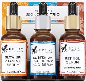 Eclat Skincare 3-Pack Face Serums - Vitamin C, Hyaluronic Acid, Retinol for Anti-Aging, Hydrating Care