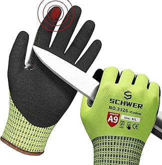 Schwer ProGuard Highest Level Cut Resistant Work Gloves PR3326 for Extreme Protection, ANSI A9 Working Gloves with Sandy Nitrile Coated, Touch-screen, Durable, Washable, Yellow 1 Pair L