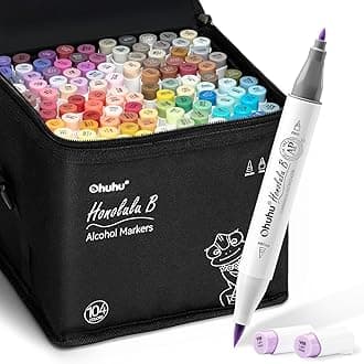 Ohuhu Alcohol Markers Brush Tip- 104-color Double Tipped Alcohol Based Art Marker Set for Artists Adults Coloring Illustration- Honolulu B of Ohuhu Markers- Dual Tip Brush & Fine- Refillable
