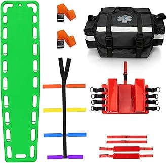 SURGICAL ONLINE First Responder EMT Backboard Spine Board Rescue Stretcher Immobilization with Head Bed and Spider Straps - Gift EMT Trauma Bag (Green)