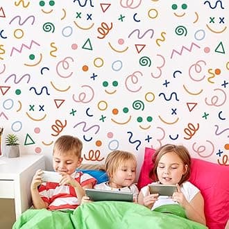10 Sheets Colorful Geometric Line Wall Decals Irregular Geometric Abstract Shapes Wall Stickers Modern Geometric Vinyl Removable Peel and Stick Wallpaper for Kids Bedroom Nursery Home Decor