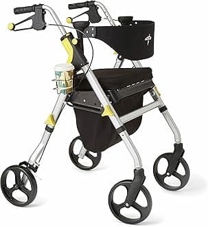 Medline Premium Empower Rollator Walker with Seat, Folding Rolling Walker with 8-inch Wheels, Silver