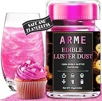 Arme Pink Edible Glitter,100% Food Grade Luster Dust Edible Glitter for Drinks, Pink Edible Glitter for Cocktails, Drink Glitter Edible Dust, Chocolates, Cakes, Vegan/No Taste(0.53oz/15g,Barbie Pink)