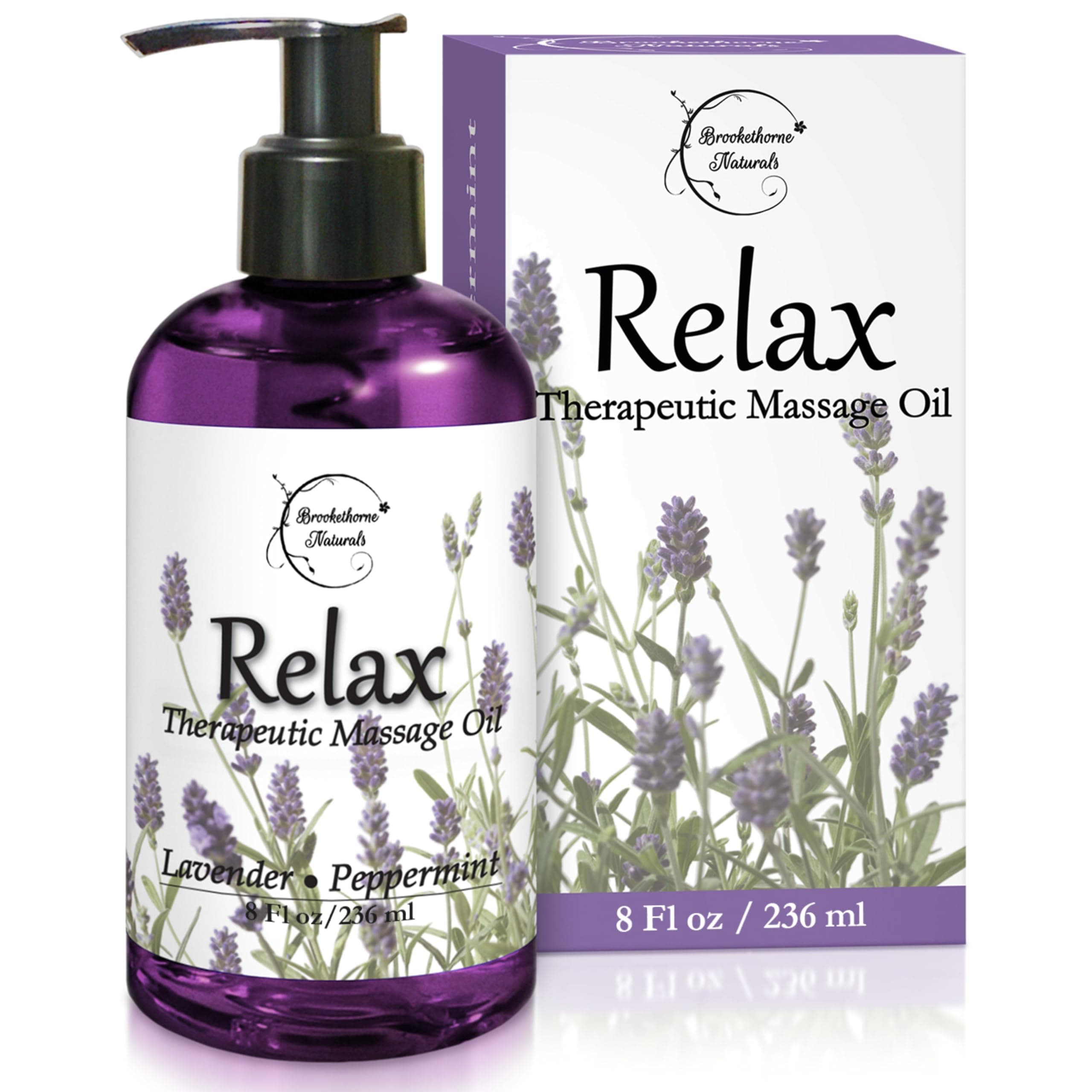 Relax Therapeutic Body Massage Oil - with Best Essential Oils for Sore Muscles & Stiffness – Lavender, Peppermint & Marjoram - All Natural - with Sweet Almond, Grapeseed & Jojoba Oil 8oz