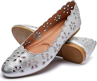 Women's Ballet Flats Black PU Leather Dress Shoes Comfortable Round Toe Slip on Flats with Breathable Eyelets