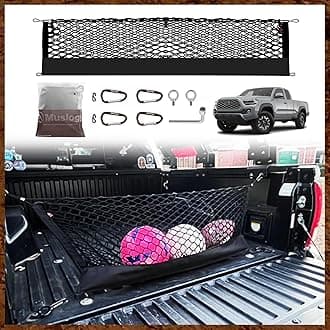 Muslogy Truck Bed Cargo Net Trunk Netting Compatible with Toyota Tacoma 2005-2022 2023 Accessories, Pickup Cargo Organizer SUV Sedan Storage Net w/Heavy Duty Carabiners