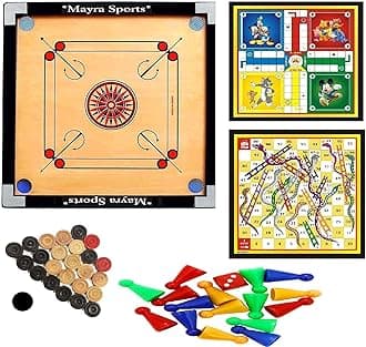 Mayra Sports® : Woodan 32 inch Carrom Board 3 in 1 Game (Carrom Full Size with Ludo & Snakes)