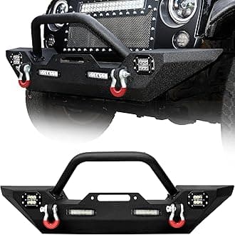 LEDKINGDOMUS Front Bumper Compatible with 07-18 Jeep Wrangler JK & Unlimited Rock Crawler Bumper with 4X LED Lights w/Winch Plate and D-rings