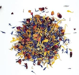 MagJo Naturals Brilliant Flower Petal Blend - Edible blend of calendula, blue cornflower and rose petals, all natural, food-grade, dried floral mix for baking, cocktails & garnish, Packaged in the USA