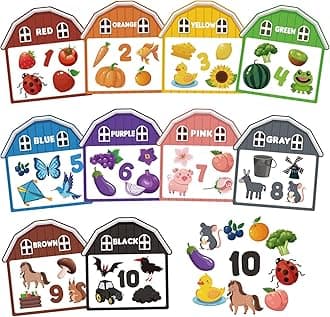 10Pcs Magnetic Color Sorting Toys 60 Toddler Magnets for Refrigerator, Cute Farm Animal Fridge Magnets for Early Education Toddler Color Sorting Learning Activities Boys Girls Gifts