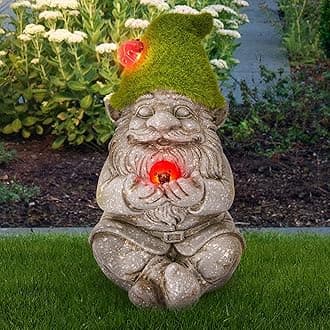 Solar Gnomes Garden Statues, Outdoor Lighted Gnome with Ladybugs Garden Decor Waterproof Figurines for Patio Porch Balcony Yard Lawn Lantern, Yard Art Decorations Gifts for Garden Patio Lawn