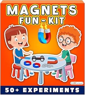 Kit4Curious Magnets Fun kit - Science Experiment Magnetism Toy for Kids - DIY Magnetic STEM Kit – Magnets, Iron Filling, Compass, Magnet car Kit with 50 Projects