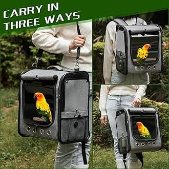 SUERTREE Bird Carrier Bag Bird Travel Cage with Stand, Lightweight Backpack for Parrot, Portable Bird Travel Bag, Pet Transparent Breathable Travel Cage (X-Large)