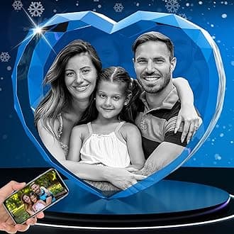 3D Crystal Photo, Personalized Mom Gifts for Women, Wife, Mother Day, Dad, Customized Laser Etched Glass Pictures, Anniversary Couples Girlfriend Gifts, Heart, M