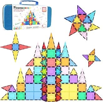 101 PCs Magnetic Tiles Building Block with Storage Case Included Bold Colors Travel Carry Case Construction Set for Boys & Girls Great Gift Preschool Kindergarten Montessori Playing Toys