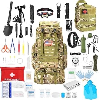 Survival Gear Professional Kit and Large Camping Backpack,First Aid Kit for Adventure Outdoor Hiking Accessories (Outdoor camo)