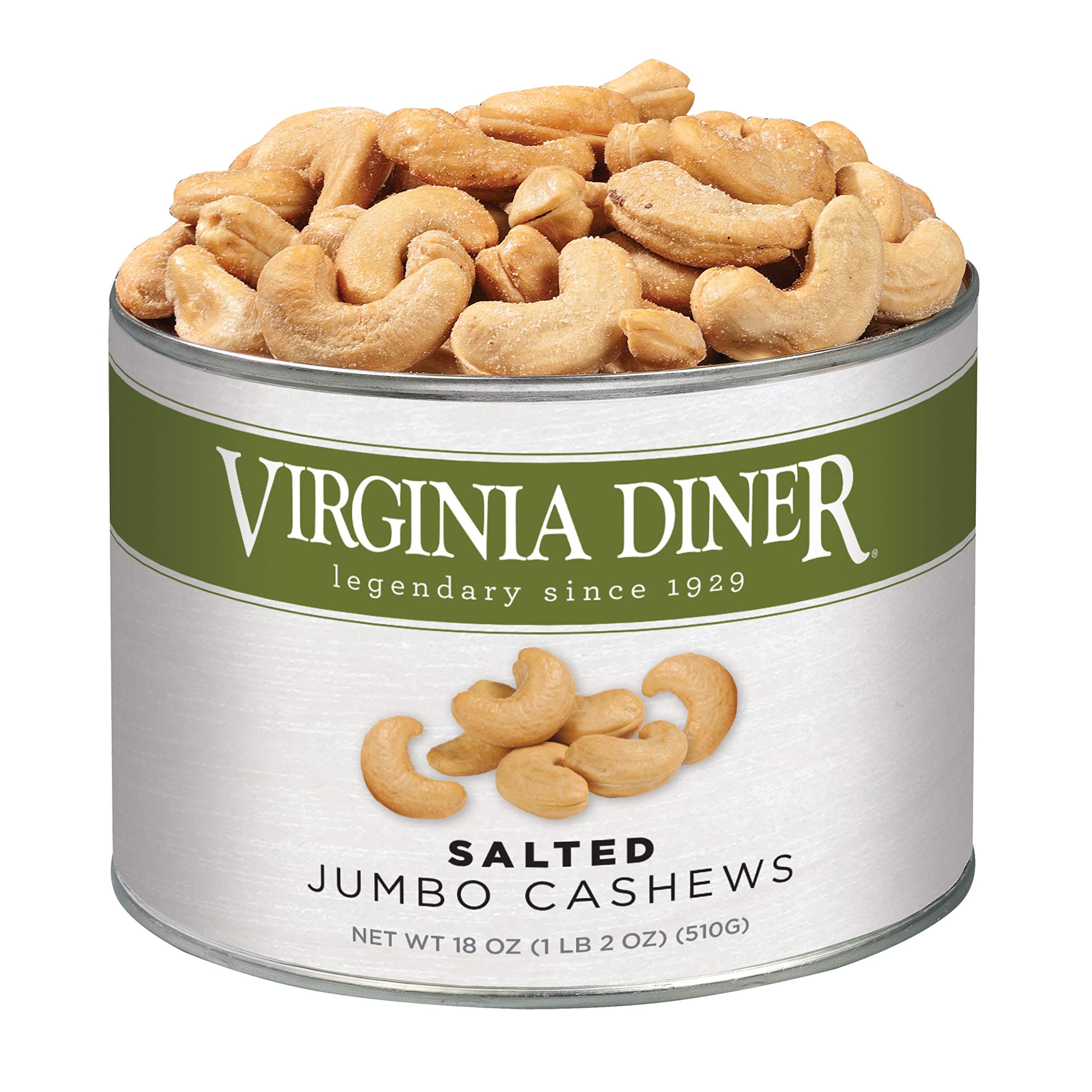 Jumbo Salted Cashews - Non-GMO, Preservative Free Gourmet Cashews Gift from Virginia Since 1929-18 Oz Can
