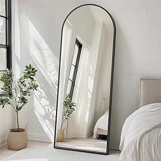 Sweetcrispy 71"x26" Arched Full Length Mirror, Standing or Leaning Full Body Mirror with Aluminum Alloy Thin Frame, Suitable for Bedroom or Cloakroom,Black