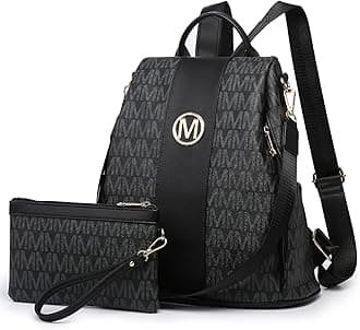 Women Fashion Backpack Purse Multi Pockets Anti-Theft Rucksack Travel Shoulder Bag Handbag Set 2pcs