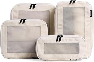 Aerotrunk Compression Packing Cubes for Travel - Luggage Organizer Bags - Double Zipper Packing Cubes for Suitcases (4-Pack, Beige)