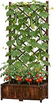 Anraja Raised Garden Bed with Trellis Wooden Planter Box Outdoor Wood Privacy Screen for Climbing Plant Planting Flower Patio Tomato Vegetable Herb Balcony Porch 29.5" L x 17.0" W x 67.0" H