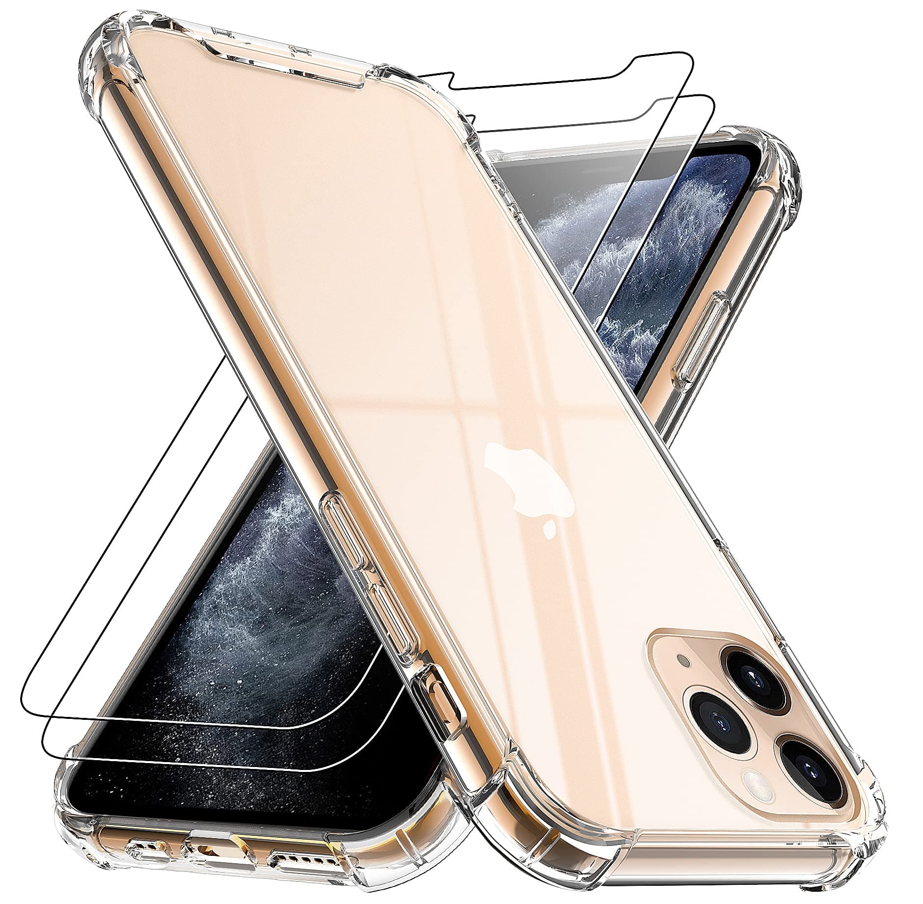 4youquality Case for iPhone 11 Pro Max with [2-Pack] Tempered Glass Screen Protector, Air Cushion Drop Protection, Shockproof Transparent Clear Bumper Phone Case Cover, [Anti-Scratch]