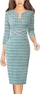 VFSHOW Womens Wear to Work Slim Colorblock Crisscross Waist Front Zipper Business Party Office Bodycon Pencil Sheath Dress