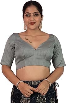 Women's Dupion Raw Silk Half Elbow Sleeves Sweetheart V Neck Sabyasachi Cut Readymade Saree Blouse Padded Stitched Lining Designer Indian Festive Blouse | S10