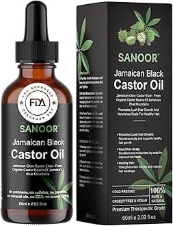 SANOOR Jamaican Glow Castor Elixir Oil | 100% Pure and Natural - Premium Grade Leave In Oil for Hair Growth, Eyelashes and Eyebrows| Infused with Nutrients Pure Hair Butter | Cold-pressed | 60ml