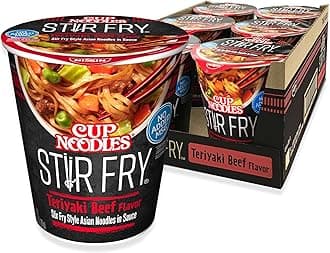 Nissin Cup Noodles Stir Fry Noodles in Sauce, Teriyaki Beef, 3 Ounce (Pack of 6)
