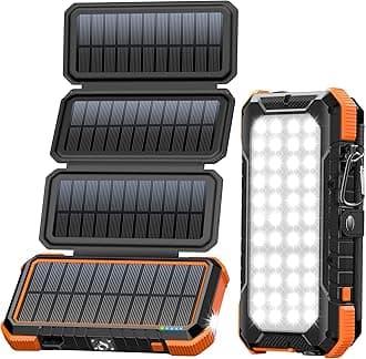 BLAVORSolar Power Bank 20000mAh Portable Solar Charger Outdoor Solar Panel Power Bank PD 18W Fast Charging with Foldable Solar Panels Mobile Phone Power Banks for Camping USB Solar Power