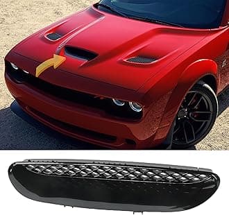 Hood Vent Center Bezel Grill Scoop Fit For 2015-2018 Dodge Challenger SRT HELLCAT & 2019-2023 R/T SCAT PACK 68184348AD 68184348AG 68184348AH,Painted Black Hood Vent Replace Parts Accessories