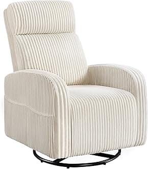 Yaheetech 360° Swivel Glider Chair for Nursery, Rocking Chair Nursing Chair with Side Pockets, Corduroy Glider for Living Room with High Back Beige