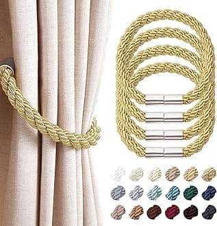 NICEEC 4 Pack Strong Magnetic Curtain Tiebacks Modern Simple Style Drape Tie Backs Convenient Decorative Weave Rope Curtain Holdbacks for Thin or Thick Home & Office Window Draperies (Gold)