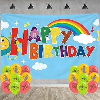 ELZEM Super Simple Songs Birthday Party Decoration, 5 x 3 FT Backdrop, 18 Pcs Balloons, Blue