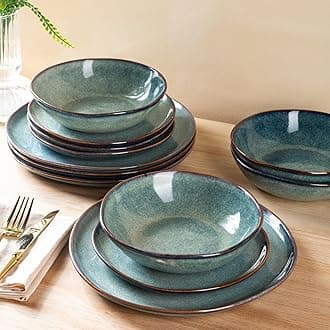 AmorArc Ceramic Dinnerware Sets,Handmade Reactive Glaze Plates and Bowls Sets,Highly Chip and Crack Resistant | Dishwasher & Microwave Safe Dishes Set,Service for 4 (12pc)
