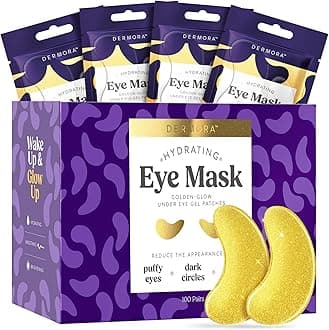 DERMORA Golden Glow Under Eye Patches (100 Pairs Eye Gels) | Rejuvenating Treatment | Dark Circles, Puffy Eyes, Refreshing, Revitalizing, Travel, Wrinkles