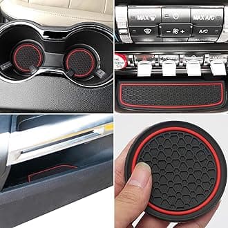 Auovo Anti Dust Mats for Ford Mustang 2023 2022 2021 2020 2019 2018 2017 2016 2015 Custom Fit Cup Holder Insert Liner Coaster Door Pads Interior Accessories (5 pcs/Set) (Red Trim)